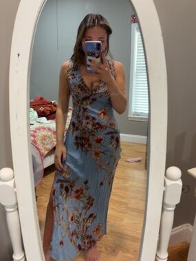 Free People Blue Floral V-Neck Maxi Dress